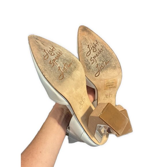 john fluevog Authentic White Leather Modern Living Slant Ankle Strap Heel 9 - Picture 7 of 12